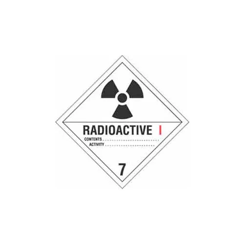 "Radioactive I" Hazard Class 7 Labels, 4"L x 4"W, White/Red/Black, Roll of 500